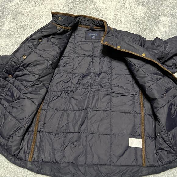 Lands End Puffer Coat Mens Medium Blue Quilted Snap Coat - Picture 7 of 9